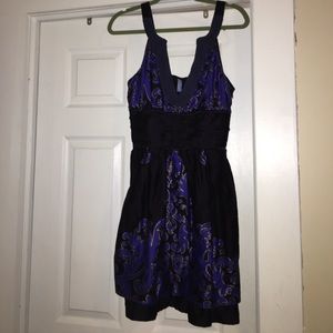 Free people black dress with gold and blue print