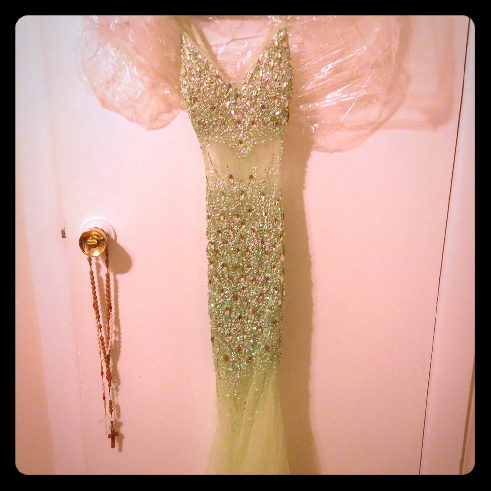 Teal/green sequin Camille La Vie prom dress PETITE