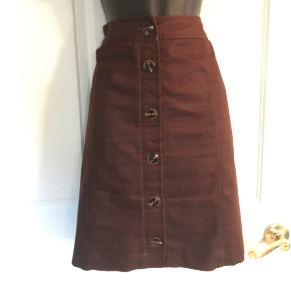 Brown Front-Button Straight Skirt