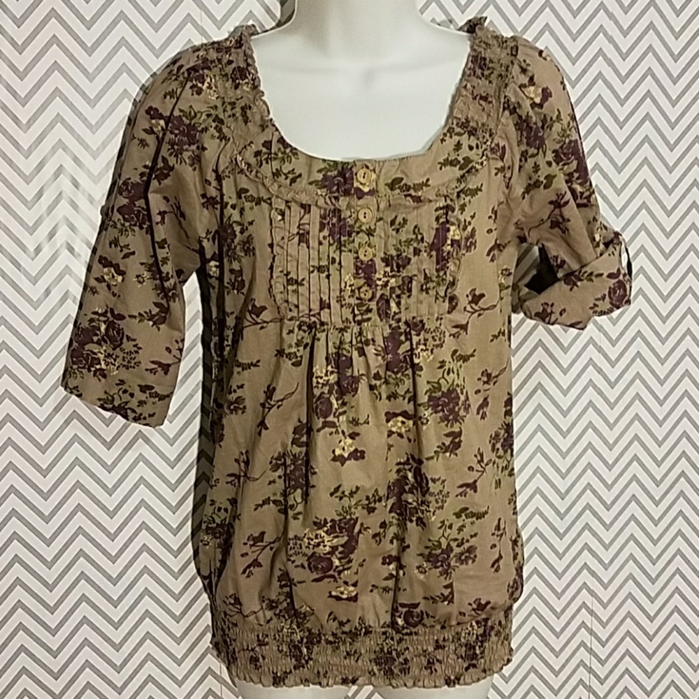 5 4 30Maurice quarter button down floral blouse196