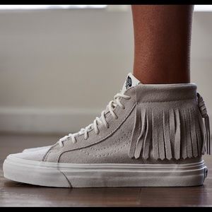 Vans High-Top Fringed Sneakers in Light Grey