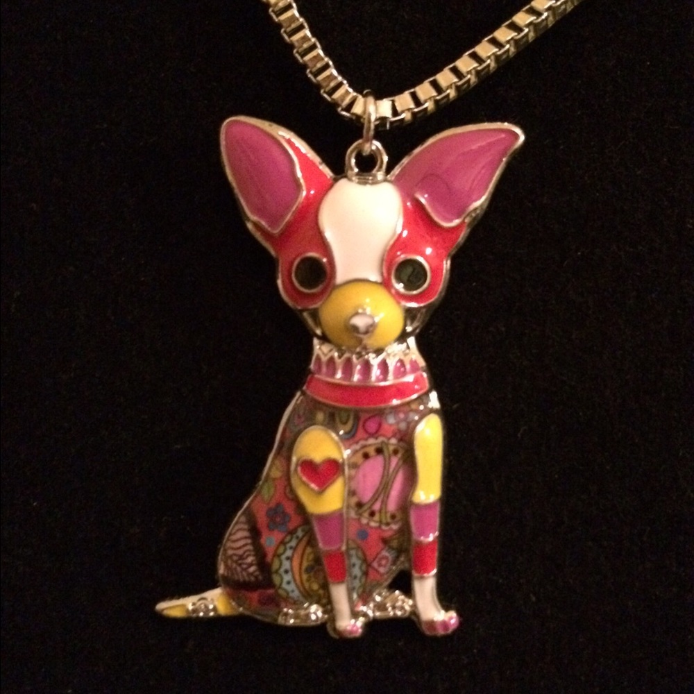 STATEMENT ENAMEL JEWELRY CHIHUAHUAS DOG NECKLACE