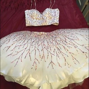 PROM DRESS: White Sequined Two Piece Prom Dress