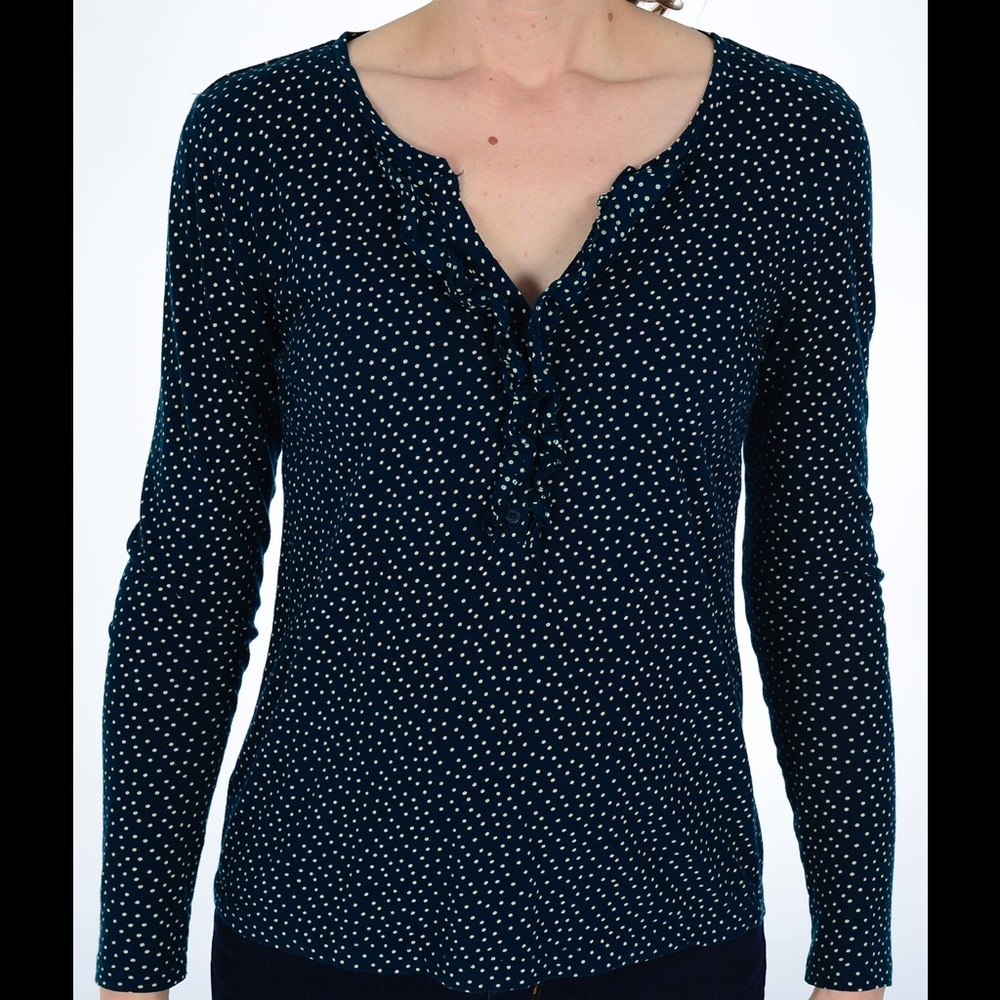 Loft teal polka-dot shirt with ruffled collar