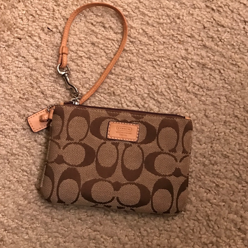 COACH Small Leather Canvas Monogram Wristlet Pouch - Picture 1 of 4