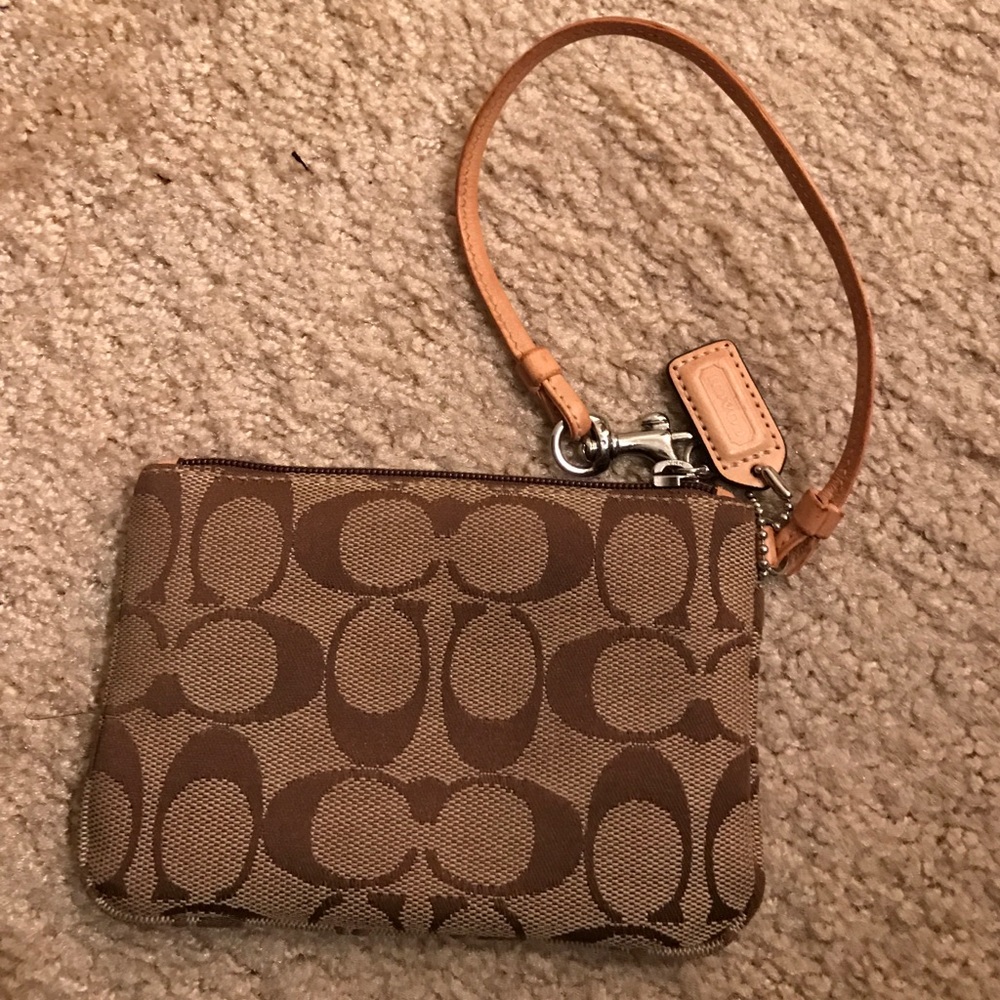 COACH Small Leather Canvas Monogram Wristlet Pouch - Picture 2 of 4