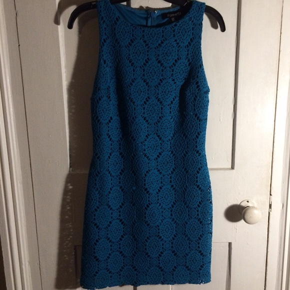 Blue Crochet Mini Dress - Picture 1 of 4