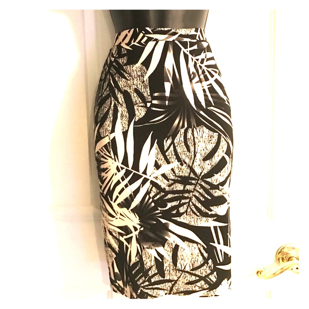 Black & Cream Print Pencil Skirt