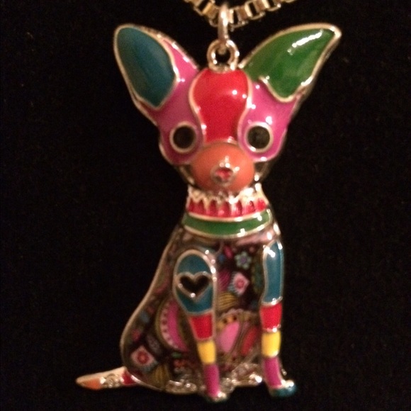 STATEMENT ENAMEL JEWELRY CHIHUAHUAS DOG NECKLACE - Picture 1 of 4