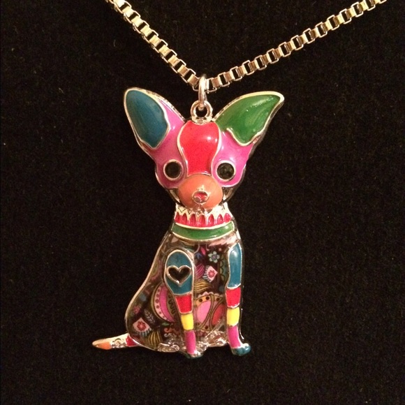 STATEMENT ENAMEL JEWELRY CHIHUAHUAS DOG NECKLACE - Picture 3 of 4
