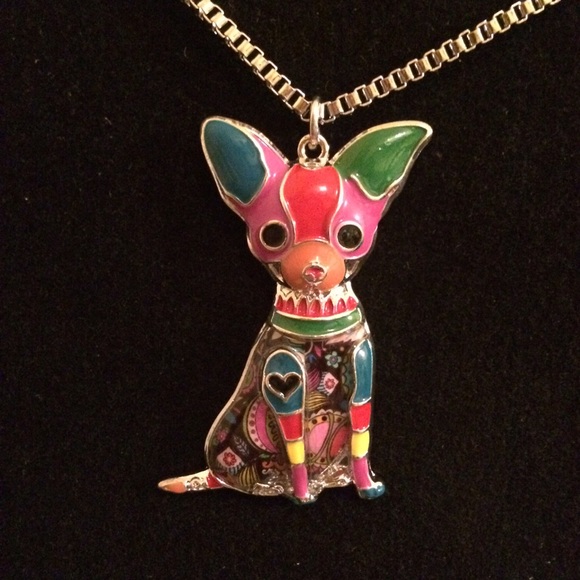 STATEMENT ENAMEL JEWELRY CHIHUAHUAS DOG NECKLACE - Picture 4 of 4