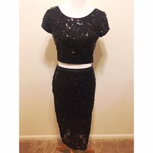 Express Sequined Crop Top + Sequined Skirt