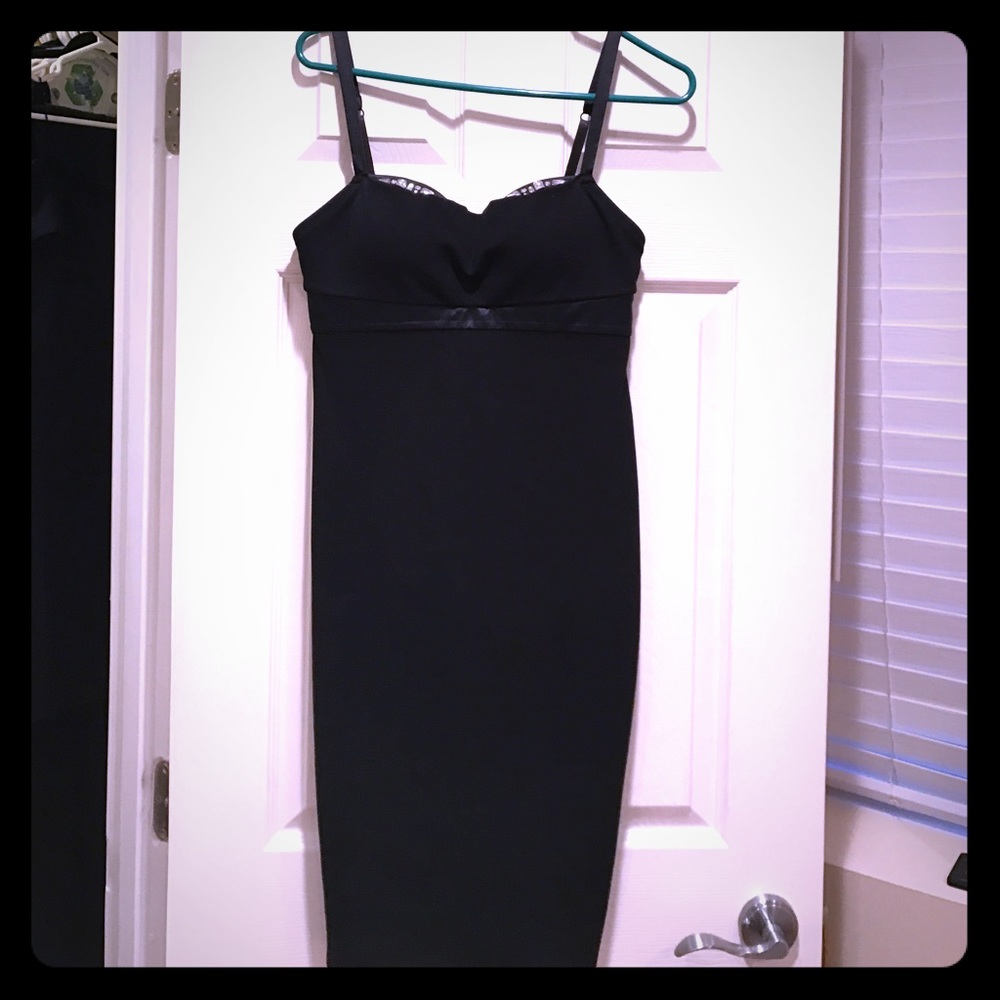 Black midi dress with peeping stone bra