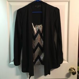 Black cardigan with attached sequenced tank