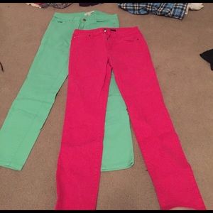 Pink green skinny jeans