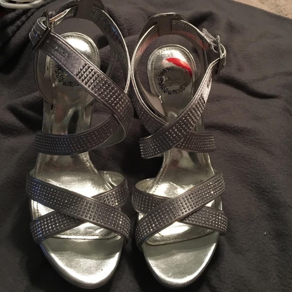 Silver strappy rhinestone dress heels