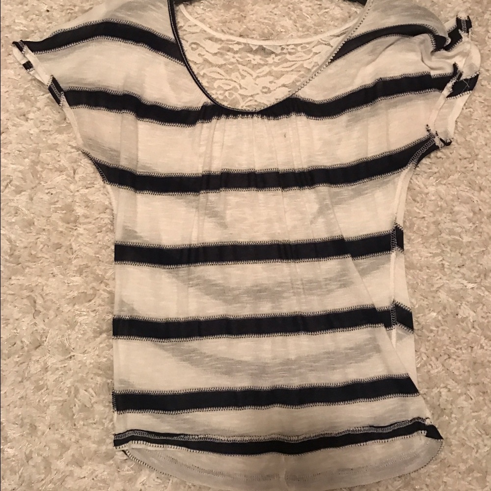 Lace navy and ivory top