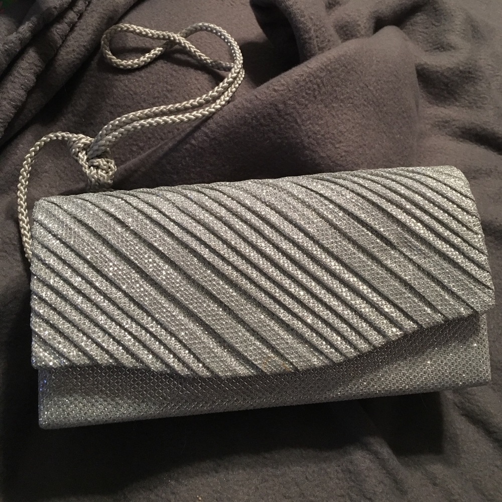 Silver dress clutch with strap