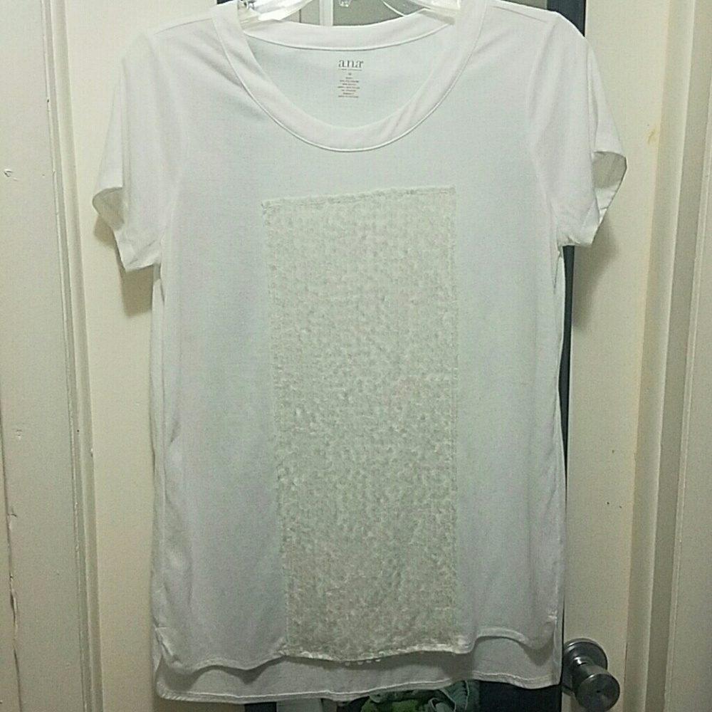 NWOT ana short sleeve sequined white shirt medium