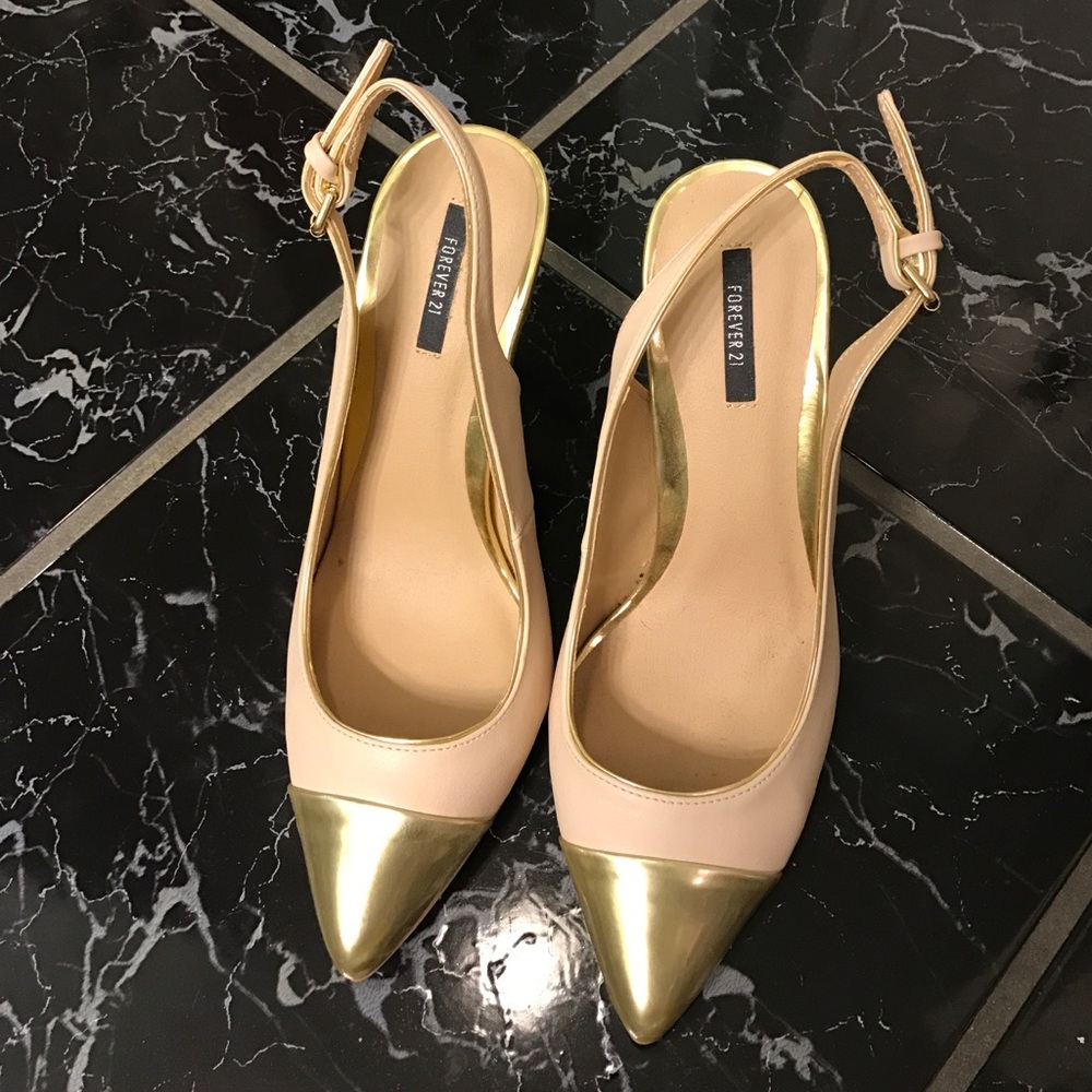 Gold Cap Toe Slingbacks