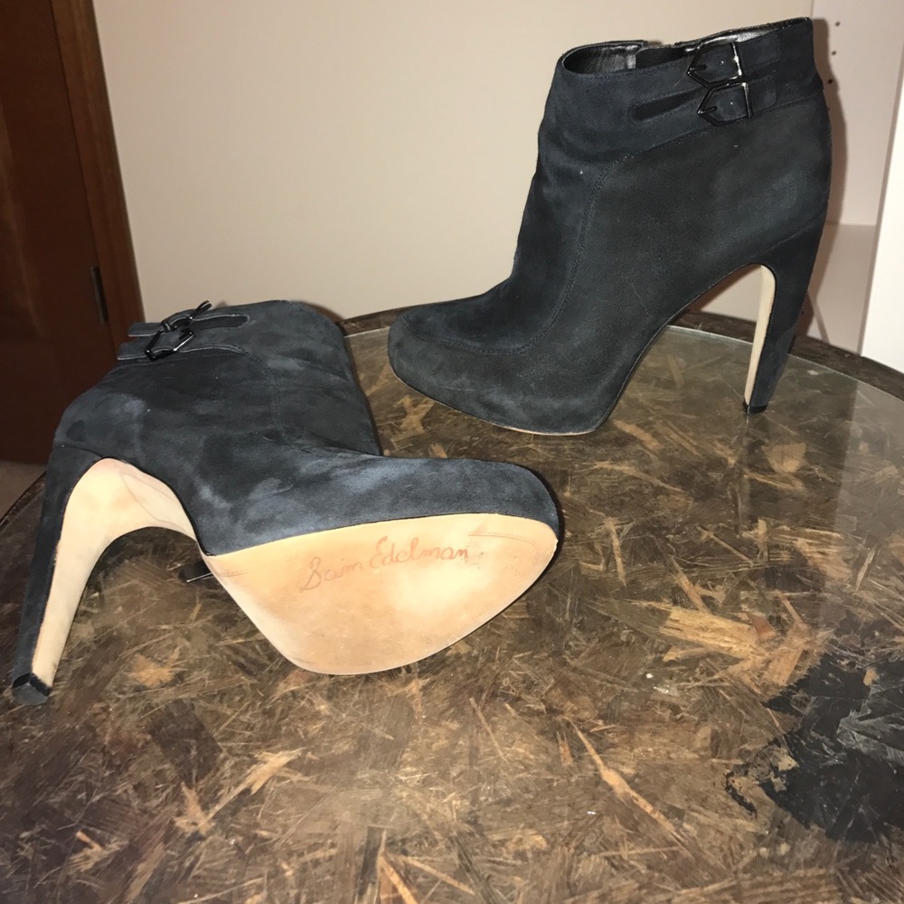 Black suede boot heels