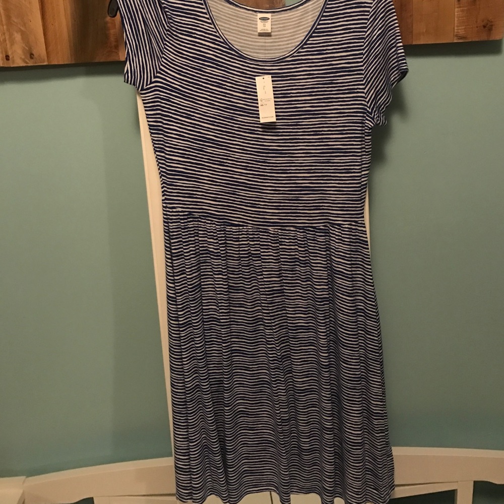 Blue and white striped dress