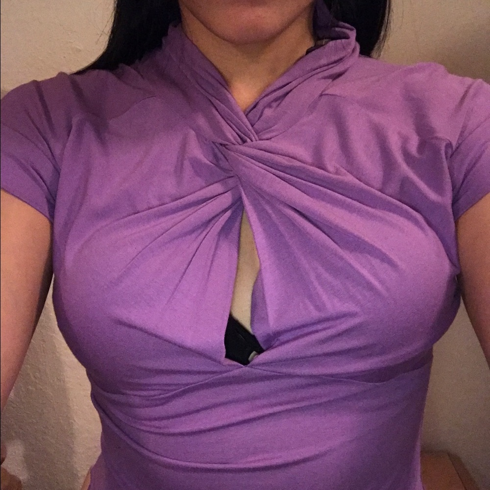 BcbgMaxazria purple high neck blouse.