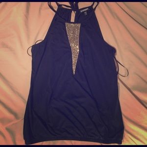Express tank top with gold sequin downward diamond