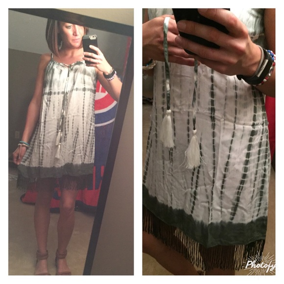 Green Tye Dye Fringe Dress - Picture 3 of 4