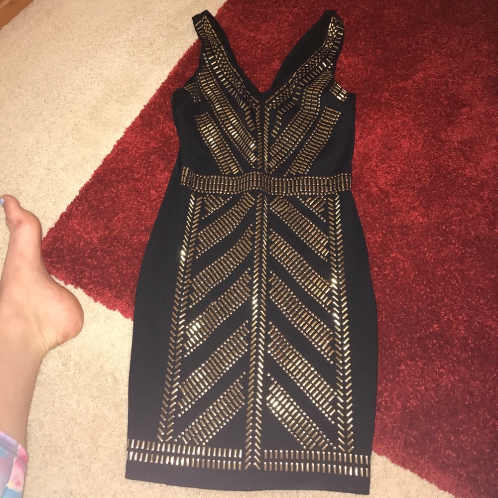Black homecoming dress with gold "jewels"