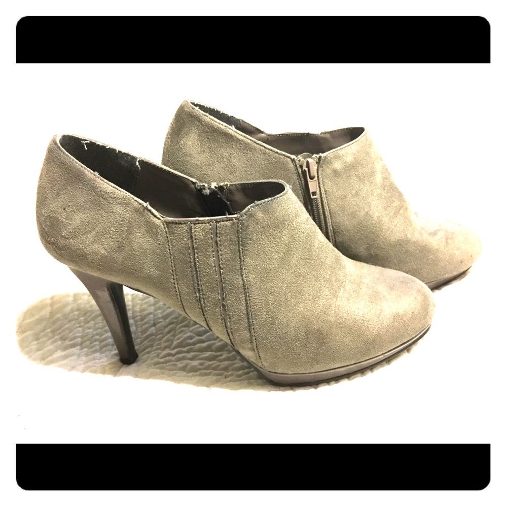 Warm gray suede stiletto heels
