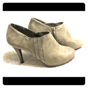 Warm gray suede stiletto heels