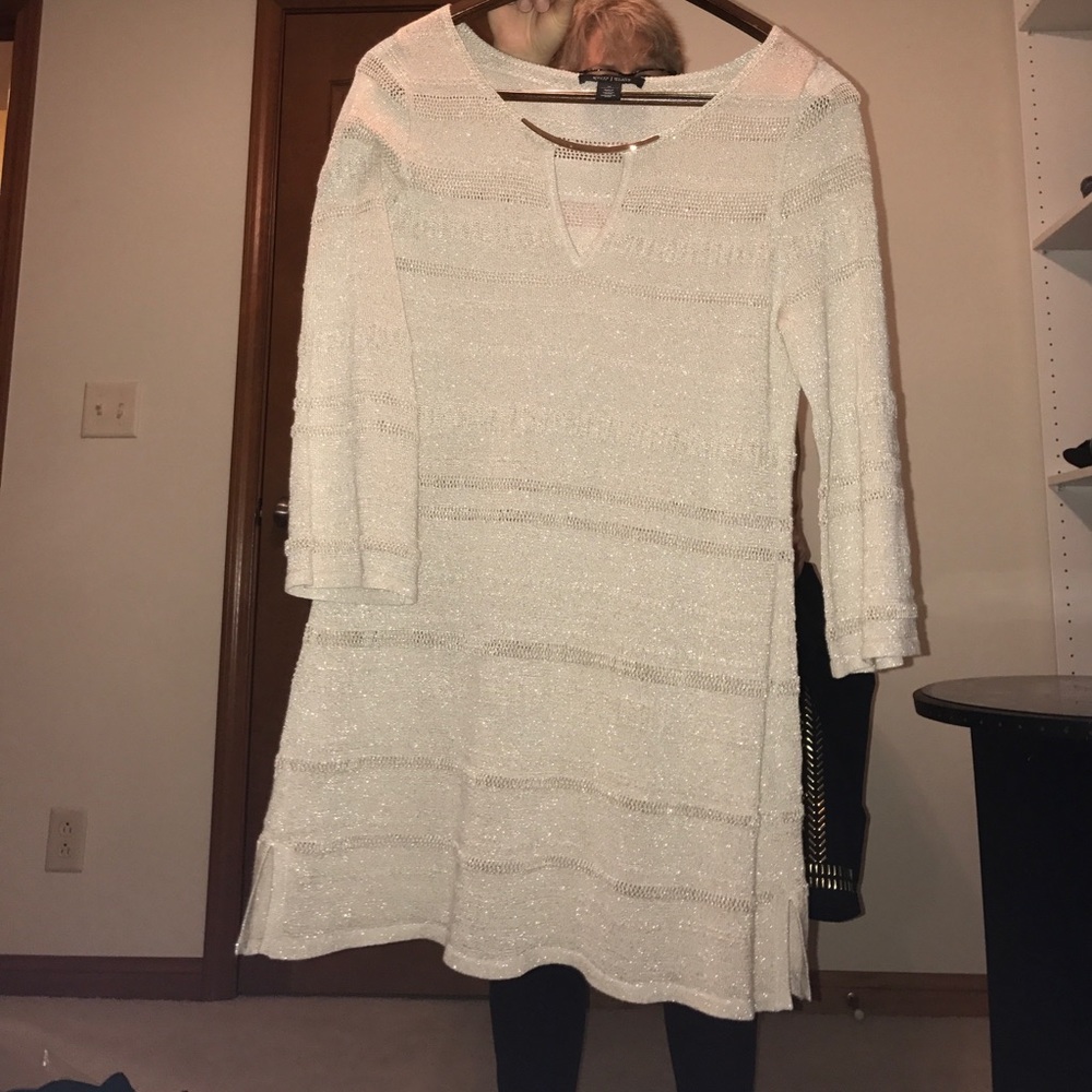 Tunic length gold shimmer light weight sweater