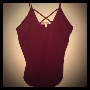 Express Burgundy maroon tank top&criss cross chest