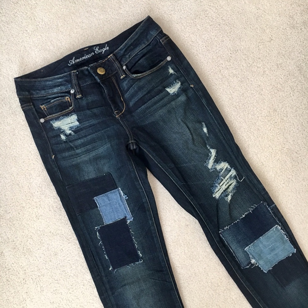 American Eagle Patchwork Dark Skinny Jeans