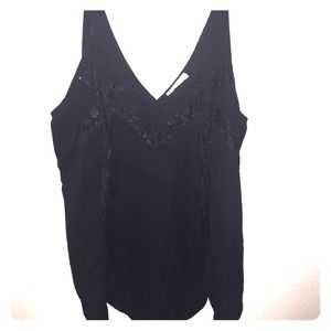 Black tank top with lace trimmings on chest& sides