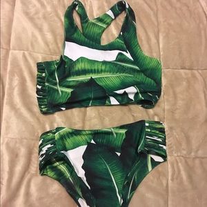 green leaf print ladder bikini