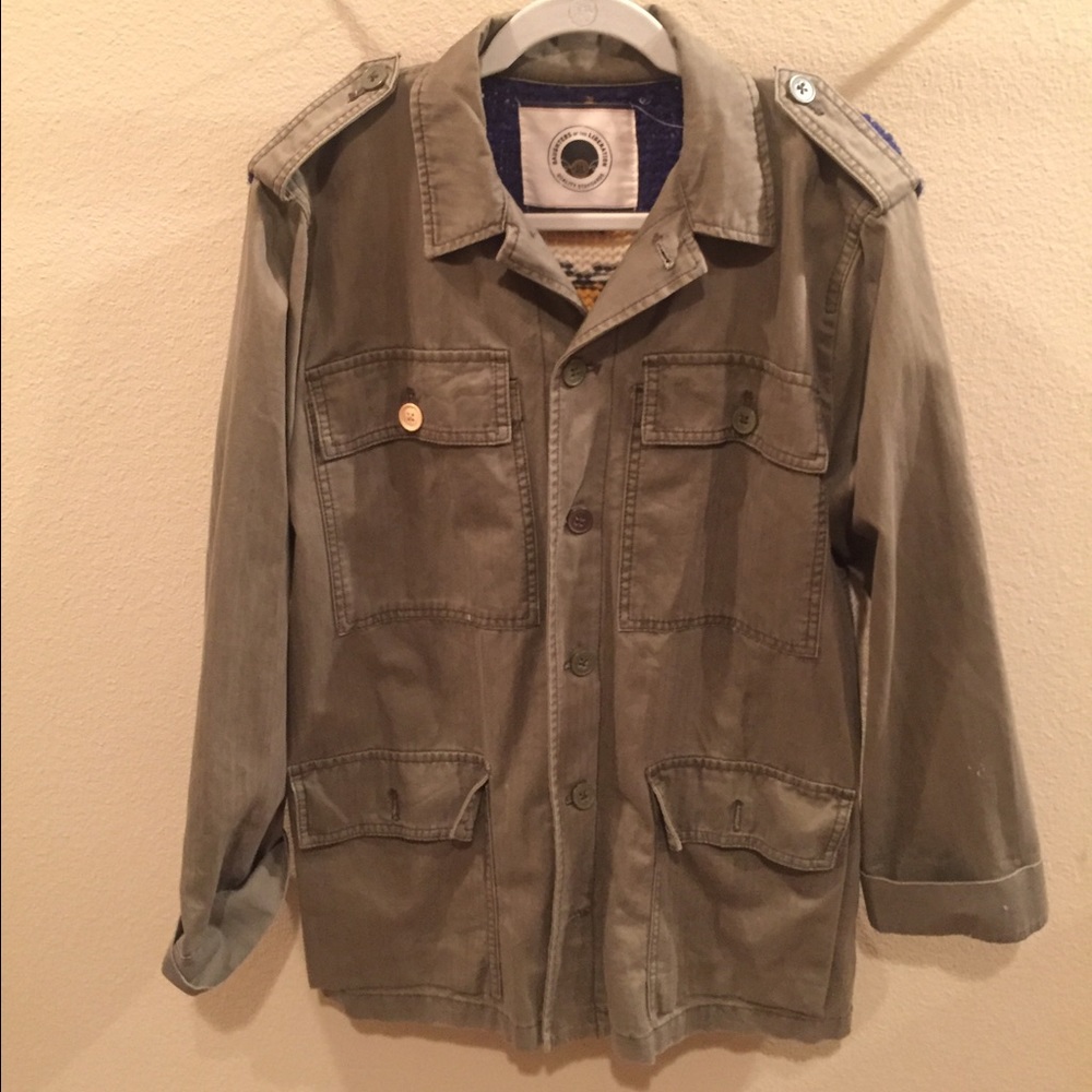 Anthropologie army jacket with knitted back.