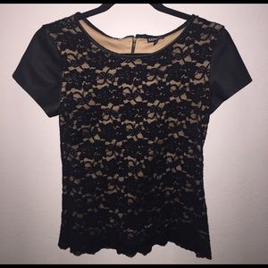 Express Black lace top with leather shoulders