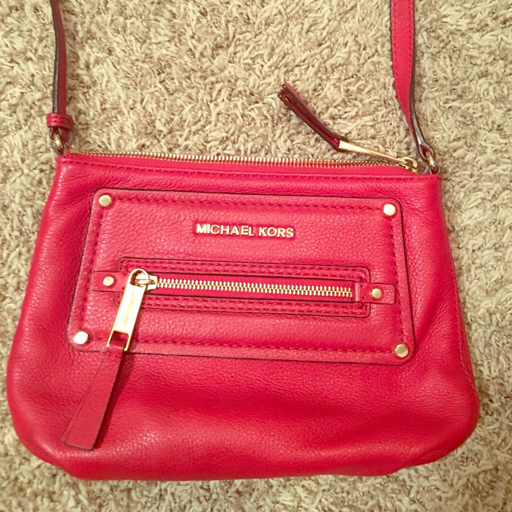 Red leather Michael Kors cross body purse