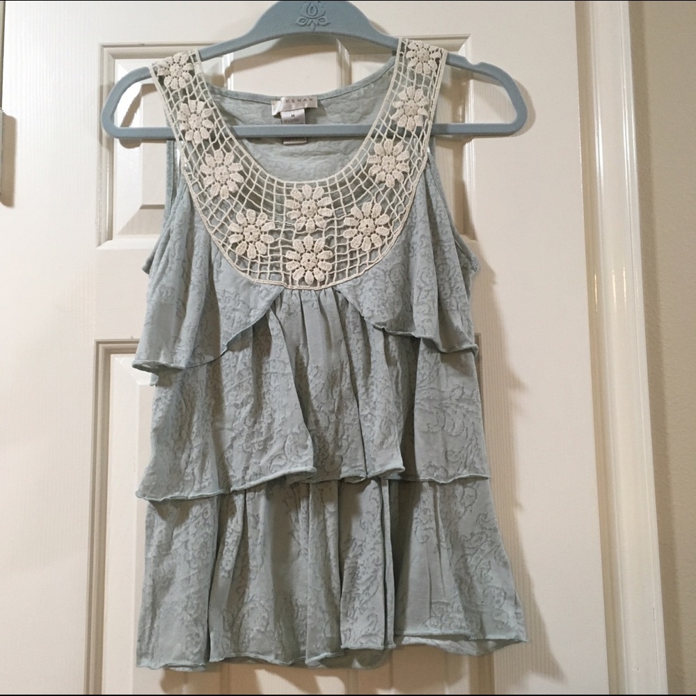 Elegant summer sleeveless shirt. Lace & sheer.