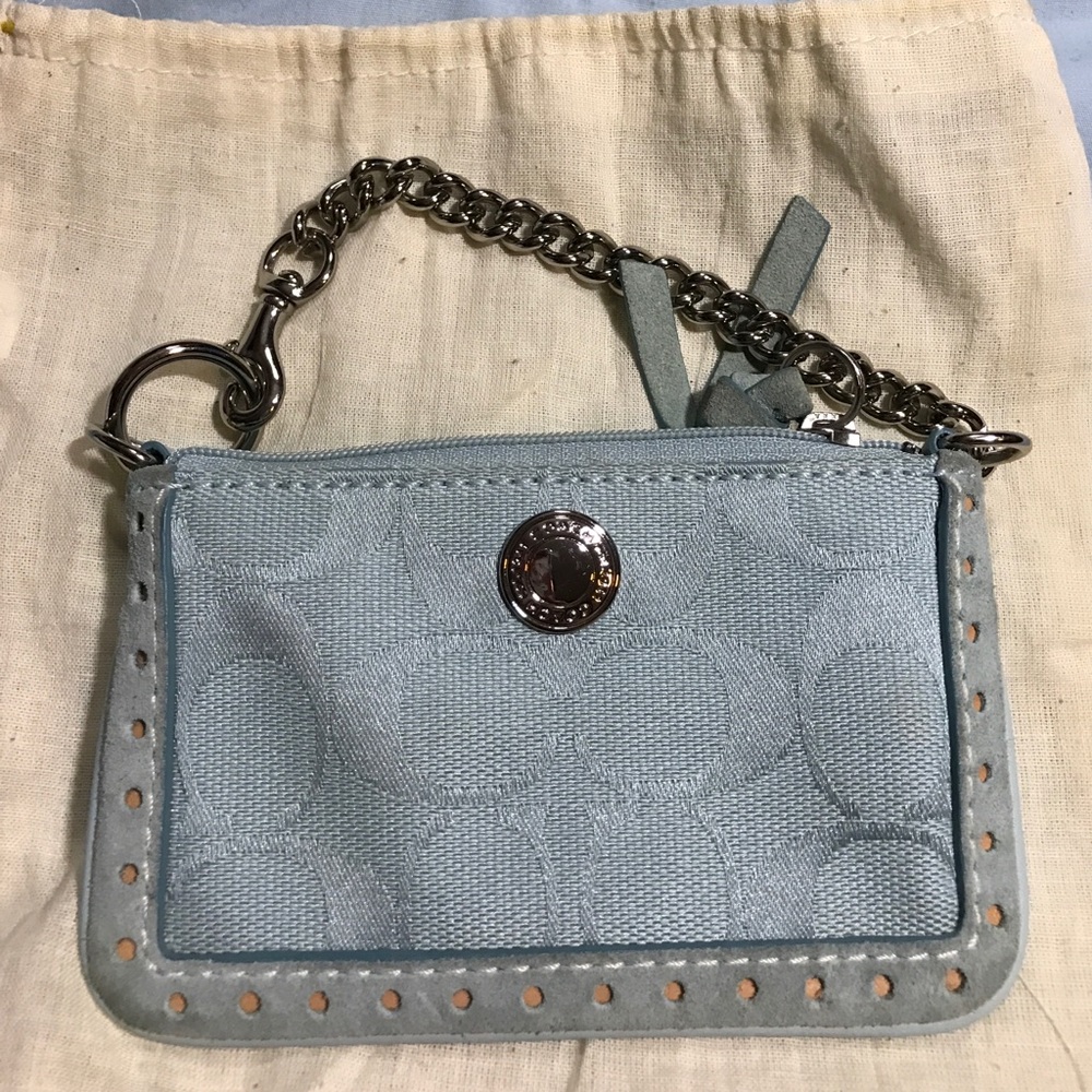 Coach key and card case, light blue signature.