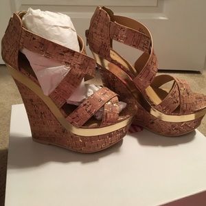 Cork/Gold Platform Wedges