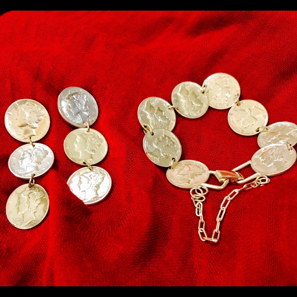Authentic Silver Dime Earring & Bracelet Set