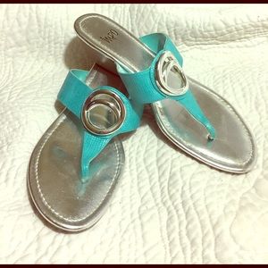 Aqua green sandals with silver embellishment