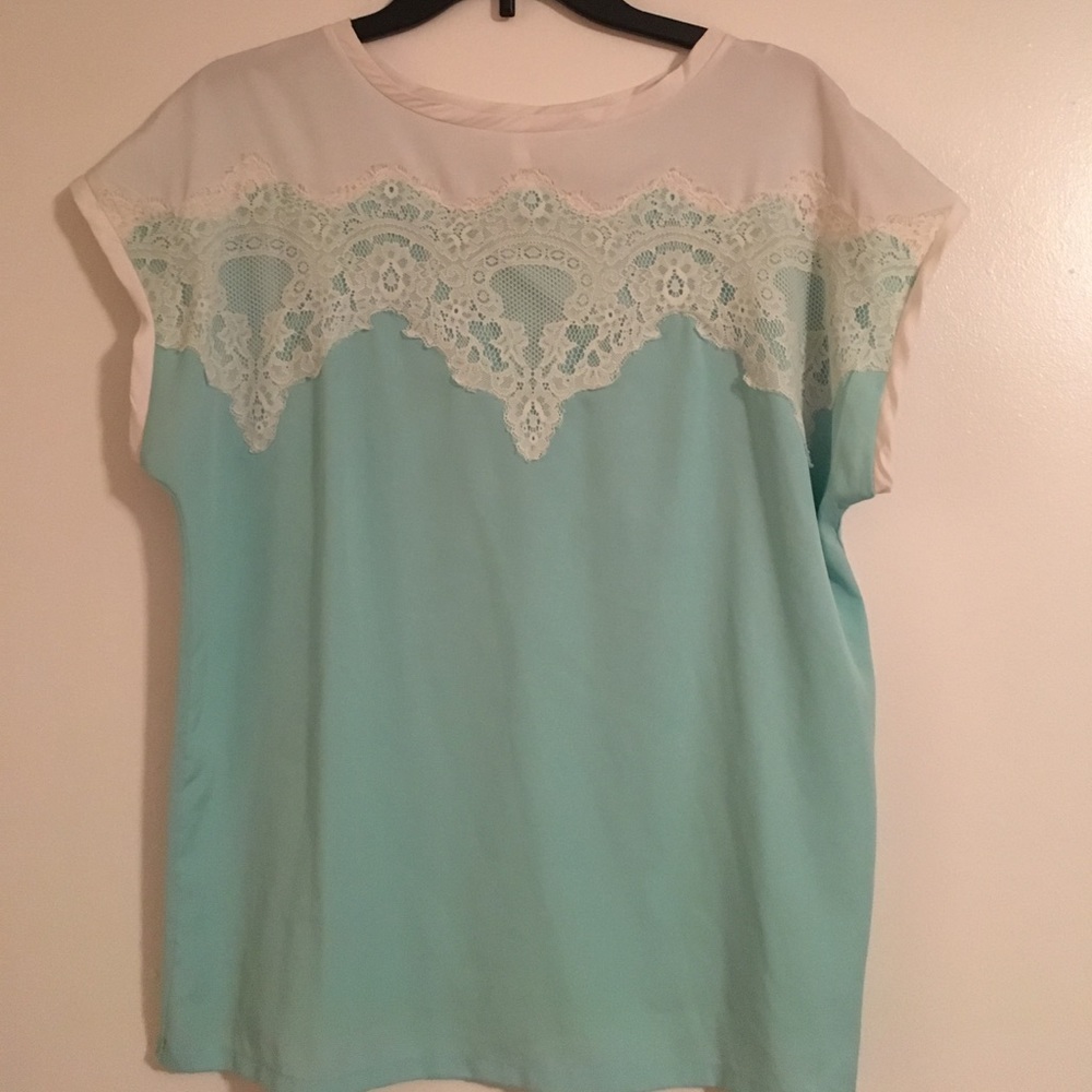 Mint lace detail top.