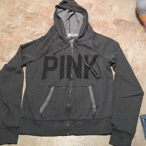 💕PINK Full zip gray hooded sweatshirt💕