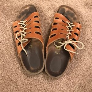 Brown lace-up Birkenstocks