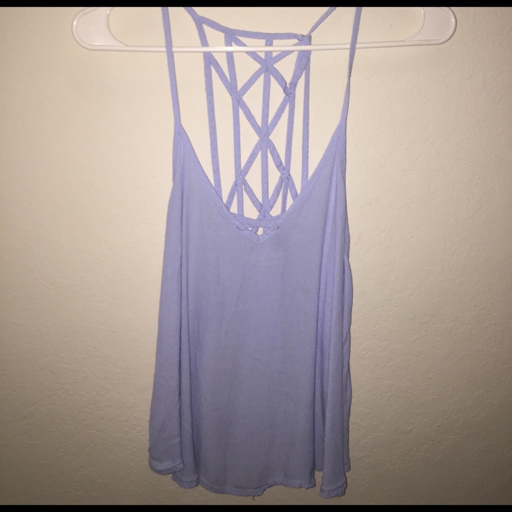 Light blue tank top with lace back on spine