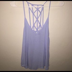 Light blue tank top with lace back on spine
